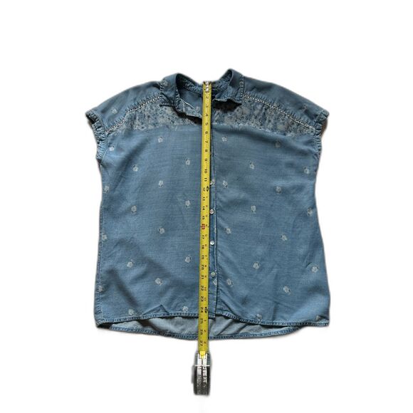 J. Jill Denim Floral Button down Cap Sleeve Collared Blouse - Picture 7 of 8